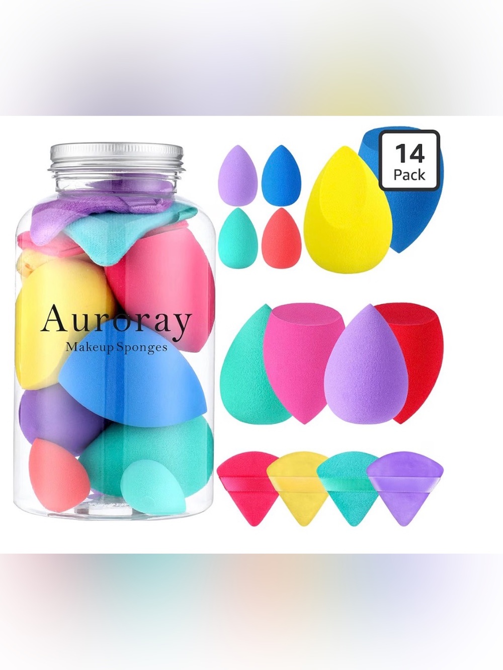 Colorful Makeup Sponge Set - Assorted Bright Colors (14 Pack)
